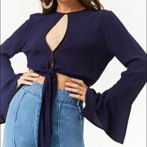 Double Keyhole Navy Blue Crop Top